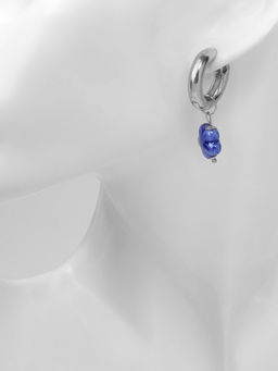 Серьги со съёмным элементом Трансформер цветок, цвет бело-синий в серебре