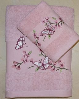 Махровое полотенце Бабочки- ПУДРОВАЯ РОЗА 35*75 см. хлопок 100%