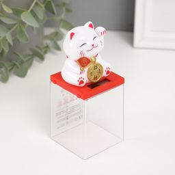 Маятник настольный антистресс «Белый Манэки-нэко с веером и монеткой», пластик, 5×5×5 см