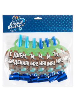 Цена за 2 шт. Карнавальные язычки гудки "Пиксели "11 см, 6 шт. в упак.