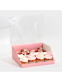 Цена за 5 шт. Коробка кондитерская с пластиковой крышкой, упаковка, «Розовый», 25×22.5×10 см