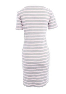 Прямое платье-футболка в серо-розовую полоску - Incity фото 6