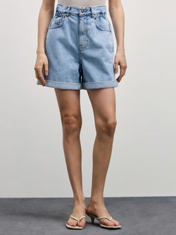 Джинсовые шорты baggy с резинкой в поясе / Zarina  фото 3