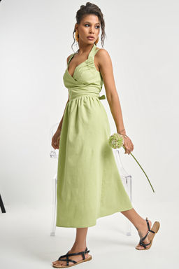 Сарафан льняной со шнуровкой на спине оливковый