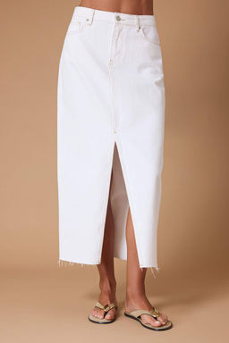 Beyaz Y?rtmacl? Maxi Denim Etek TWOSS23ET00290