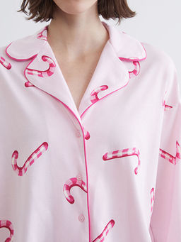 G?mlek Yaka Bask?l? Kad?n Pijama Tak?m?