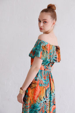 12331 Платье-кармен с тропическим принтом бирюзовое - Martichelli фото 12