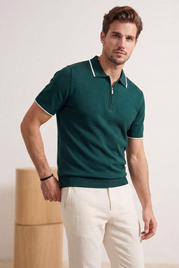 Lacivert-Ye_il 2li Paket Regular Kesim Yaka ve Kol _izgili Triko Polo Yaka T-shirt TMNSS26PO00026 - Trendyolmilla фото 2