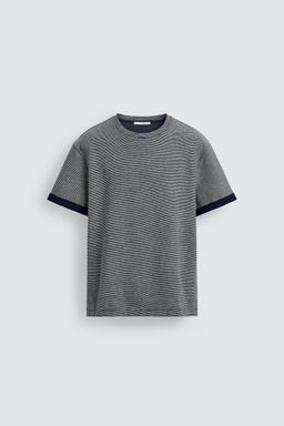 CAMISETA JACQUARD RAYAS CONTRASTE / Azul / Blanco