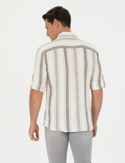 Haki Slim Fit %100 Keten G_mlek