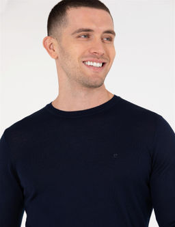 Lacivert Slim Fit Bisiklet Yaka Y_n Kar___ml_ Basic Triko Kazak