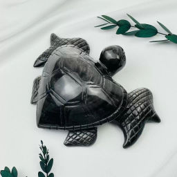Радуга Самоцветов Фигурка резная Черепаха из серебристого Обсидиана
