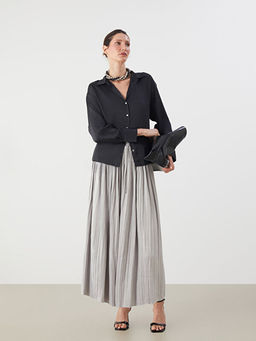 Beli Lastikli Saten Pileli Etek