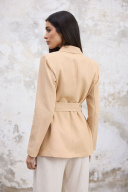 TRENDYOLMILLA Bej Keten Gorunumlu Ceket Yaka Belden Kusakl? Blazer Ceket TWOSS25BC00037  фото 4