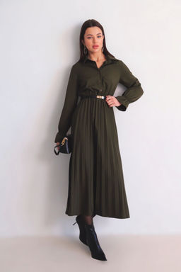 Martichelli Платье рубашка с юбкой-плиссе хаки фото 4