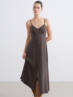 V Yaka Modal Kar???ml? Ask?l? Elbise