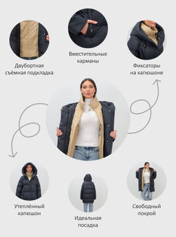 Куртка двубортная женская зимняя с капюшоном черного цвета 7736Ch Бренд: Visdeer  фото 24