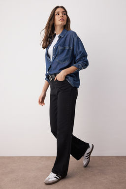 Siyah Normal Bel Wide Leg Jeans TWOSS25JE00056 - Trendyolmilla фото 2