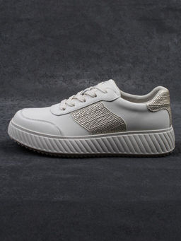 03-A1018-2 LT. BEIGE/GOLD Кроссовки женские (натуральная кожа)