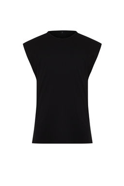 Siyah Basic Regular/Normal Kesim %100 Pamuk Kolsuz Atlet/T-Shirt TMNSS20AL0067