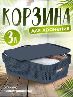 Корзина для хранения Keeplex Ajur с крышкой 3л 28,1х18,5х8,9см космический серый KL411111026