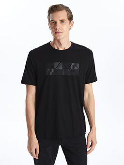 Bisiklet Yaka Bask?l? Penye Erkek Ti??rt