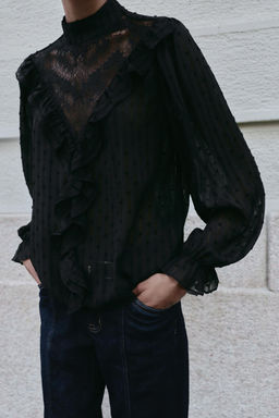 LACE DOTTED MESH SHIRT - Zara фото 3