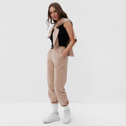 Костюм женский спортивный (толстовка, брюки) MIST, размер 48-50, бежевый