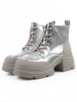 01-F591-2 GREY/SILVER Ботинки демисезонные женские (натуральная кожа, искусственная кожа)