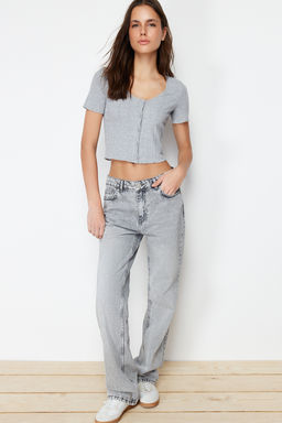 Trendyolmilla Ekru Patl? Crop Havuz Yaka Fitilli Esnek Orme Bluz TWOSS24BZ00364 фото 3