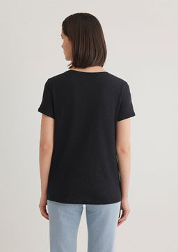 V Yaka Flaml? Siyah Basic Tisort - Mavi фото 4
