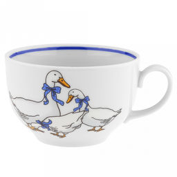 Чашка чайная фарфоровая Гуси 210мл, д8,5см, h6см, форма Янтарь, с блюдцем д14см, отводка краской (Россия) - Домашняя мода фото 2