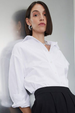 Oversize Genis Kal?p Oxford Uzun Kollu %100 Pamuk Gomlek - Defacto фото 2