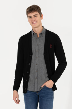 Мужской черный базовый трикотажный кардиган Неожиданная скидка в корзине