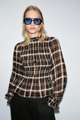 CHECK SMOCKED SHIRT - Zara фото 2
