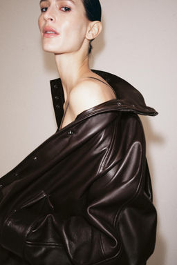 CHAQUETA BOMBER PIEL 100% ZW COLLECTION / Marr?n - Zara фото 2
