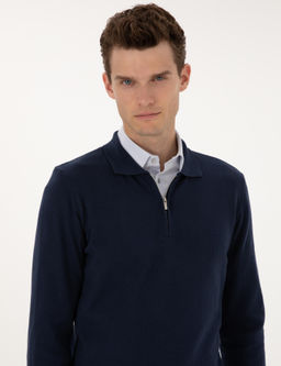 A__k Lacivert Slim Fit Polo Yaka Fermuarl_ Basic Triko Kazak - Pierre cardin фото 2