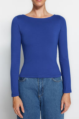 Saks Pamuklu Esnek Kay?k Yaka Fitted/Vucuda Oturan Esnek Orme Bluz TWOAW24BZ00166