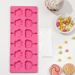 Форма для леденцов Доляна Мишка, силикон, 25?10.5?1 см, 12 ячеек (3?3.3 см), с палочками, МИКС