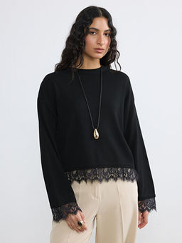 Bisiklet Yaka Dantel Detayl? Kad?n Kazak