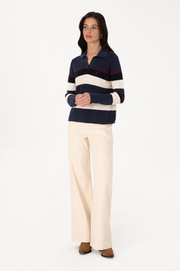 Kad_n Krem Loose Fit Kanvas Pantolon