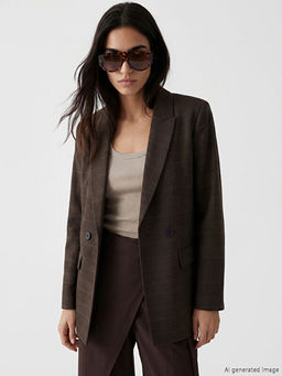 Kruvaze Yaka Ekose Kad?n Blazer Ceket