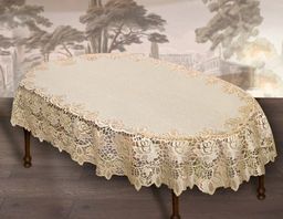Скатерть арт. 202541/120/3, овал, 120 см х 160 см, цвет: кремово-золотистый