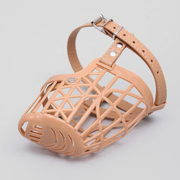 Намордник пластиковый №5 с ошейником из эко кожи ОМ 30 см ДН 11 см ОШ 47-62 см - Пижон фото 2