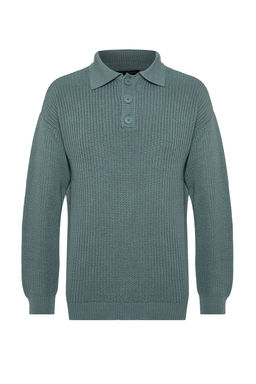 TRENDYOL MAN Unisex Petrol Oversize Fit Genis Kal?p Polo Yaka Tuylenmeyen Basic Triko Kazak TMNAW24KZ00000 - Trendyolmilla фото 6