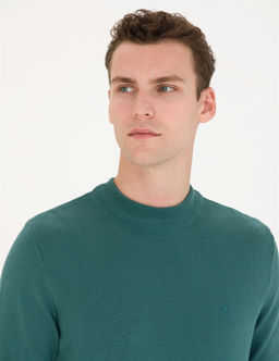Ye_il Slim Fit Yar_m Bal_k__ Yaka Basic Triko Kazak