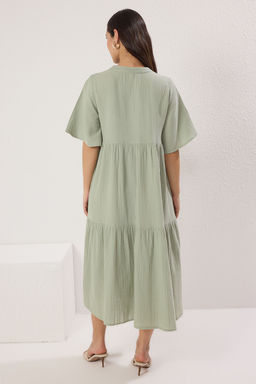 Haki Muslin Genis Kesim Midi Dokuma Elbise TWOSS25EL00209