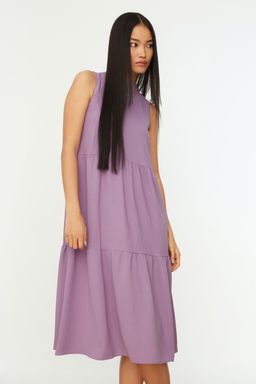 TRENDYOLMILLA Kahverengi Shift/Duz Kesim Dik Yaka Midi Dokuma Elbise TWOSS20EL1864 фото 13