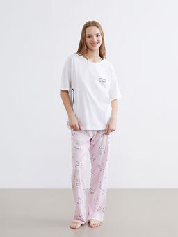 Bisiklet Yaka Bask?l? Kad?n Pijama Tak?m