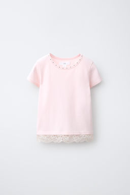 CAMISETA TACHAS BAJO LACE / Rosa